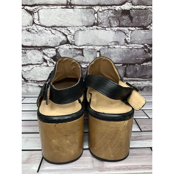 Silent D Georgia Clogs Mules Slingbacks Heeled Black Leather Wood Chain Women 41 - Picture 9 of 16